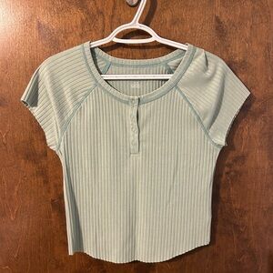 American Eagle Outfitters Light Green Ribbed Short Sleeve Top